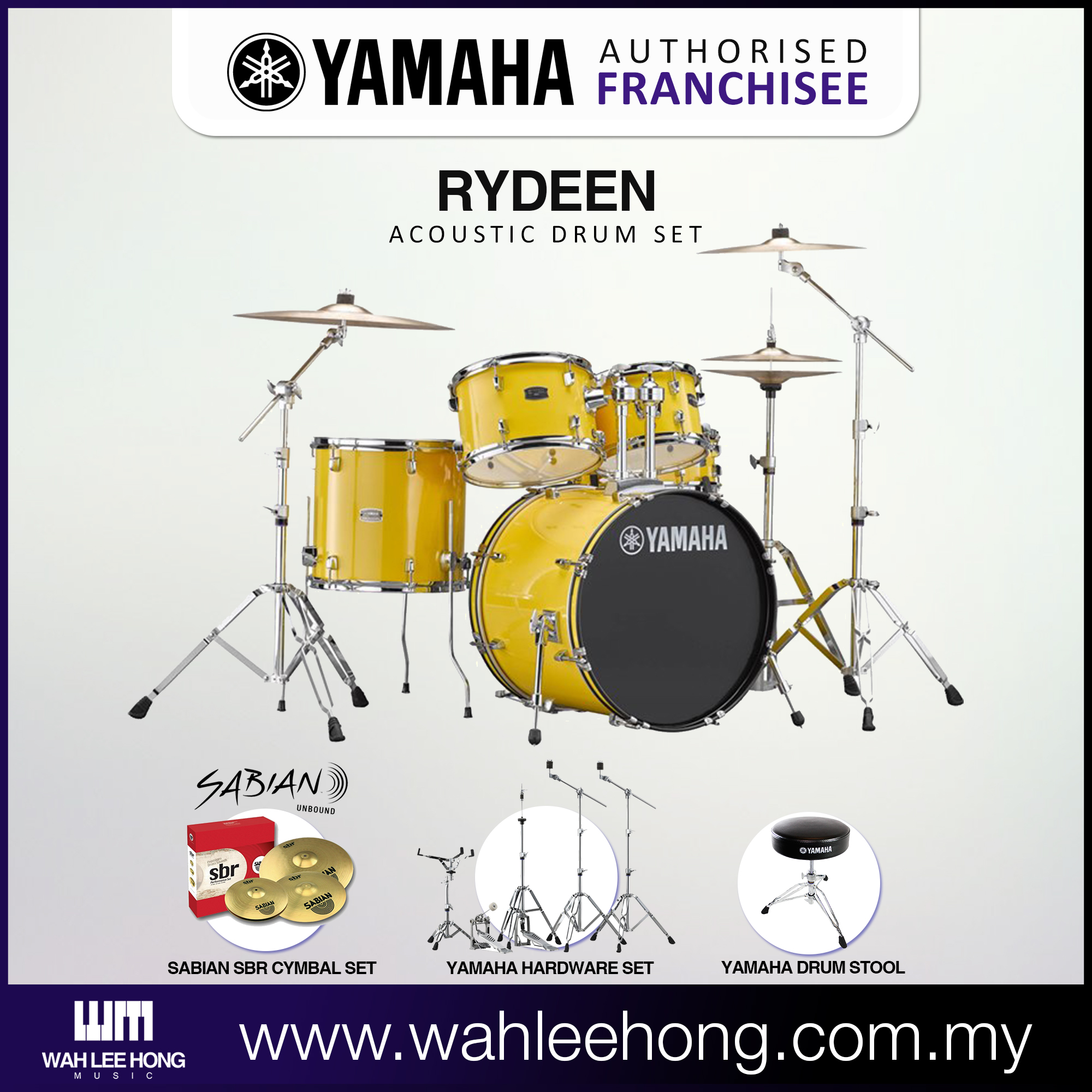 Yamaha Rydeen 5Piece Acoustic Drum Set with SABIAN SBR Cymbal Set and